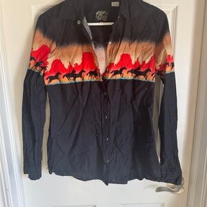 Roper Black Western Shirt with Horse Print